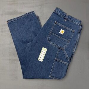 NEW Carhartt Carpenter Jeans Blue Loose Straight Denim Utility Pants 38 x 30